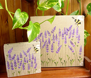 Provencal canvas, linen painting (lavenders & bee) - Click Image to Close